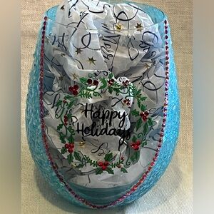 Happy Holidays Blinged Out Stemless Wine Glass.
